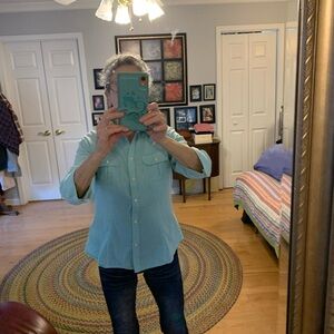 Liz Claiborne Teal Striped Shirt. Size M. Fitted